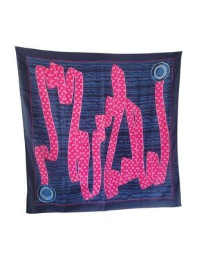 Vtg Rochas Byzance Paris Silk Square Scarf 34" Navy Pink Polka Dot Ribbon Access